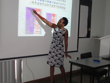 Photo: Dr. Priscilla Ngotho shares her research findings with CEBIB faculty & students